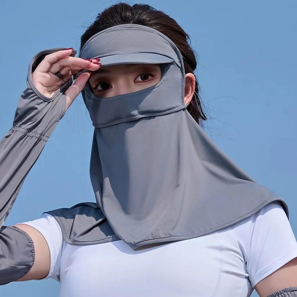 Ice Silk Sunscreen Hats Mask Women Men Summer Breathable Outdoor Sports Hat-brim Thin Traceless Facemask UV Protection Caps