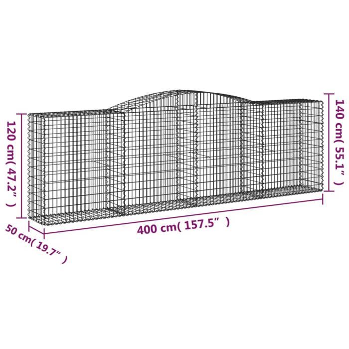 VidaXL Paniers à gabions arqués 6 pcs 400x50x120/140 cm Fer galvanisé, gabion, cage de gabion, panier de mur de gabion, mur 3147013