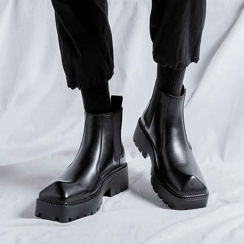 men luxury fashion chelsea boots  designer shoes punk hip hop dress cowboy original leather boot platform ankle botas male