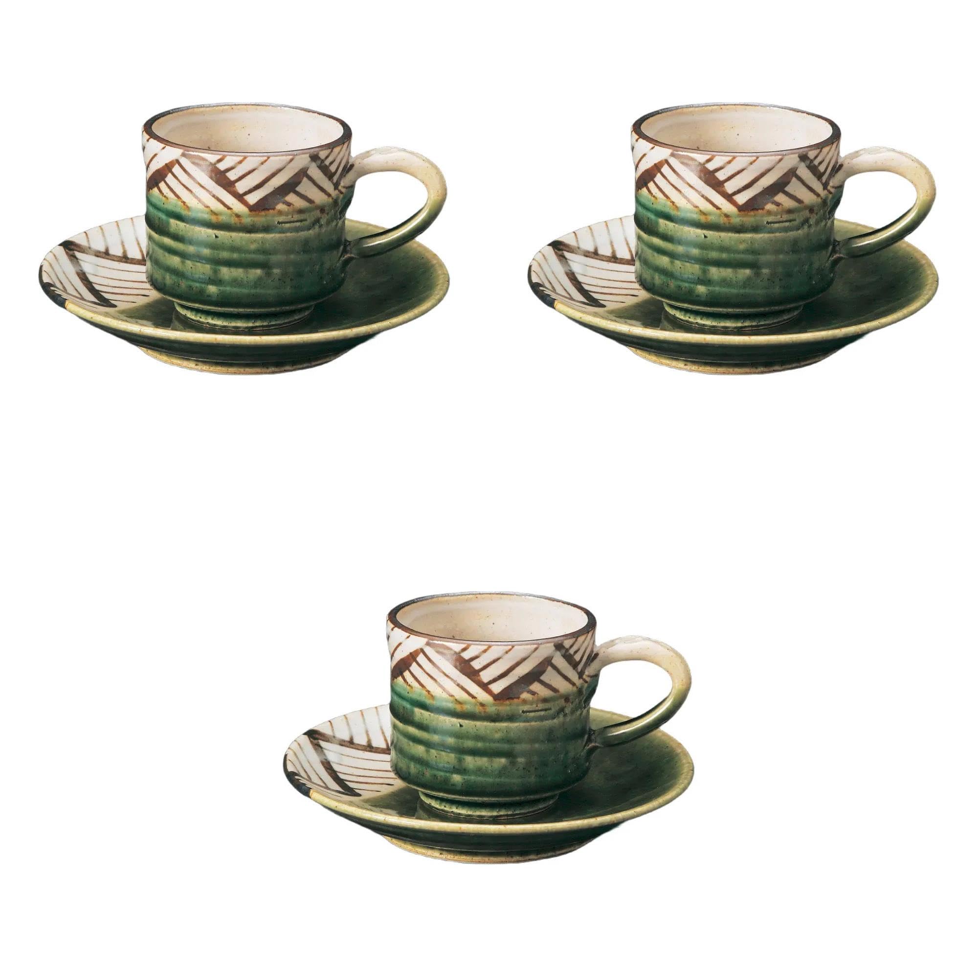 

Set of 3 Oribe Lattice Coffee Cups and Saucers x x cm Ceramic Cups and Saucers by Setomonohonpo [7.5 10.4 6.8 (200cc)]