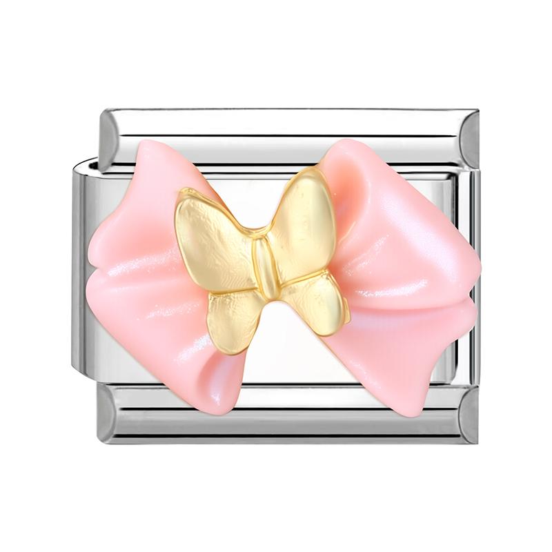 Sweet Cute Bow Knot Butterfly Pink Blue Heart Italian Charm Links Fit 9mm Stainless Steel Bracelet Women DIY Making Zircon Gift