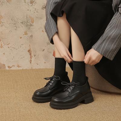 Chaussures à plateforme à lacets en cuir petit noir à brides chaussures pour femmes collège bout rond chaussures simples