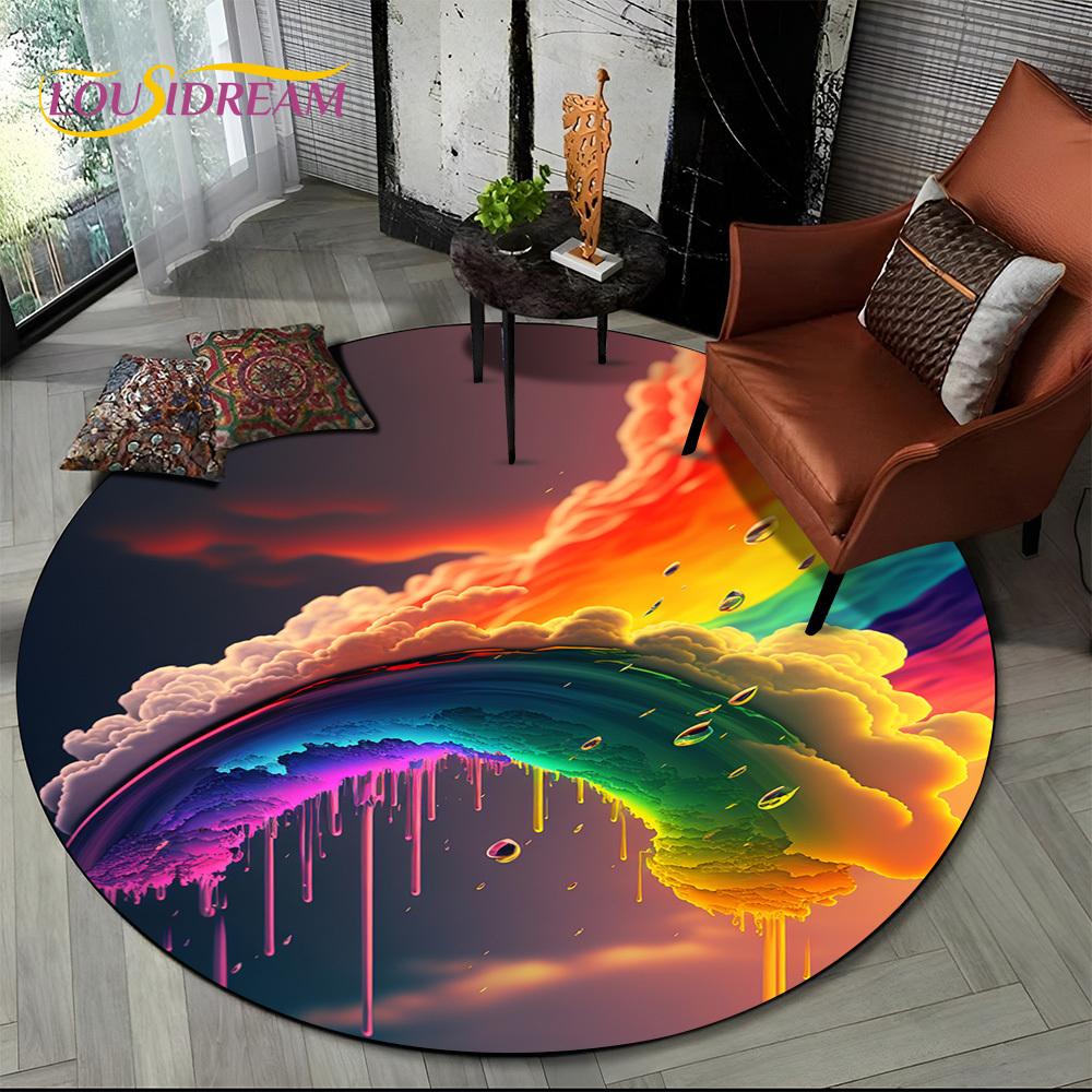 Colour Rainbow 3D Illusion Vision HD Cartoon Round Area Rug,Carpet Rug for Living Room Bedroom Sofa Playroom Decor,Non-slip Gift