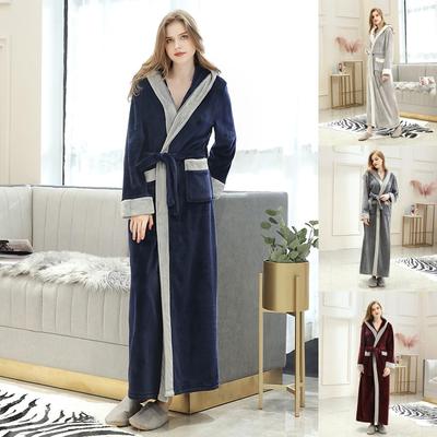 Couples Winter Lengthened Bathrobe Splicing Home Clothes Long Sleeved Robe Coat