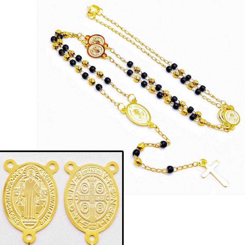 Schwarze Kreuzkette mit Goldakzenten, Multi-Accessoire - Edelstahl-Rundperlen-Schutzkette für Damen