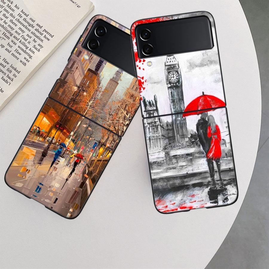 Artist London Painting Oil Painting Case For Samsung Z Flip 6 5G Galaxy Z Flip 5 4 3 5G Black Hard Cell Phone Cover Luxury PC Sh