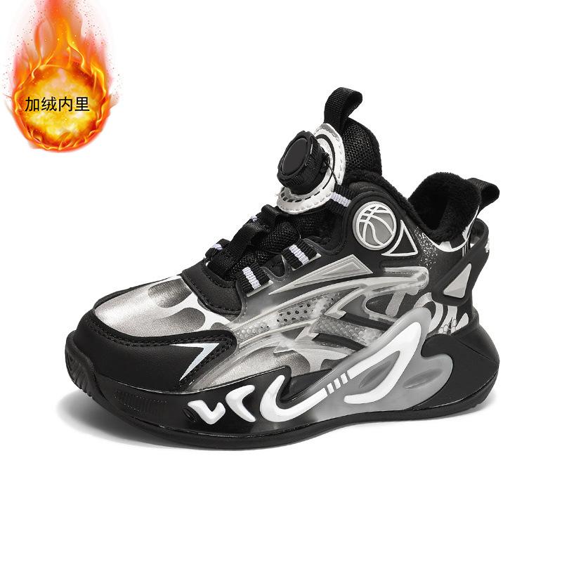 Fleece and Thickened Medium and Older Children's Sports Shoes 2025 Friction Basketball Shoes Two Cotton Autumn and Winter Sound Boys' Sports Shoes