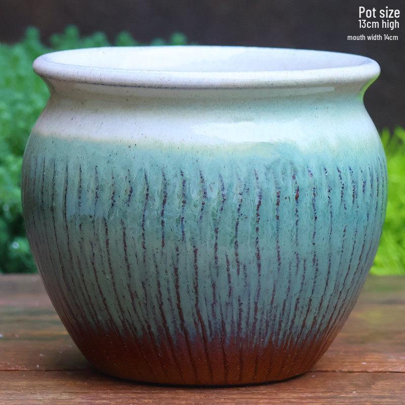 Handmade Large Coarse Pottery Succulent Flower Pot – Round Purple Sand Ceramic Planter