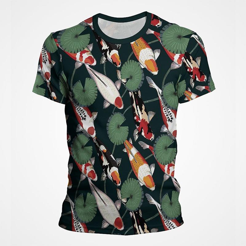 Goldfish and Koi Pattern Printed T-shirt Summer Men's Retro Top Fashion Trend Cool 3D Printed Top T-shirt Pullover