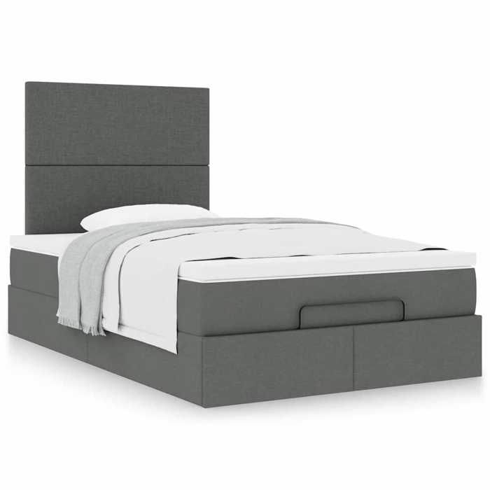 Cadre de lit avec matelas - Maison Exclusive - 120x190 cm - Tissu gris foncé - Rangement sous le lit