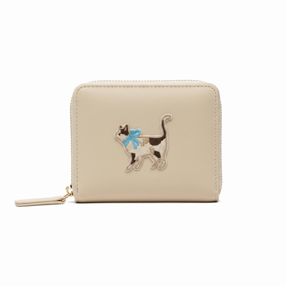 

Cartoon Embroidery Dachshund Dog Wallet PU Leather Short Purse Portable Leather Card Holder Daily білий