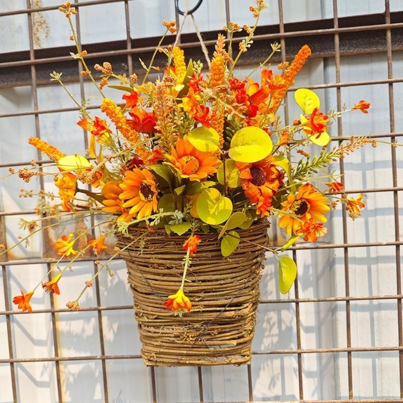 Fall Sunflowers Basket Front Door Wreath Hangings Window Wall Home Decorations