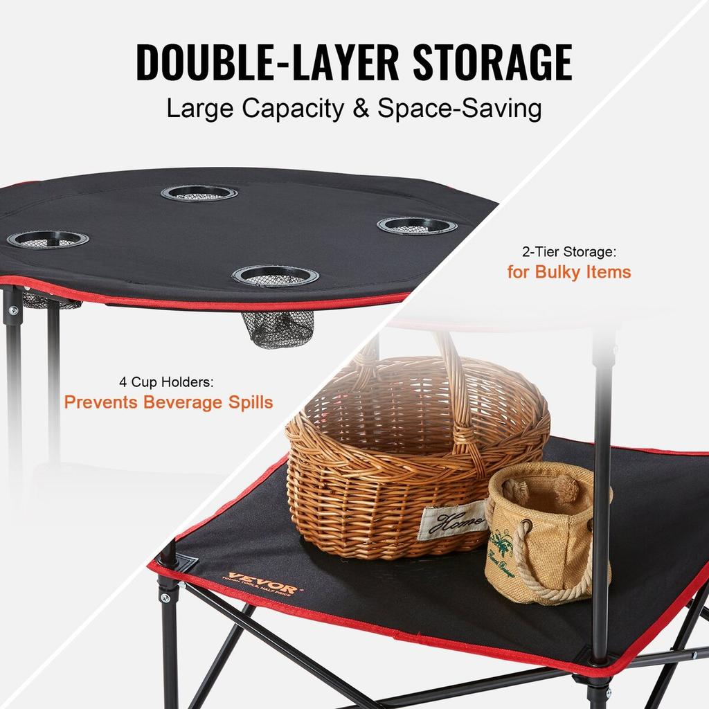 Folding Camping Table, Outdoor Portable Side Tables, Lightweight Fold Up Table, 600D Oxford Fabric & Steel Ultra Compact Work Table with Large Storage
