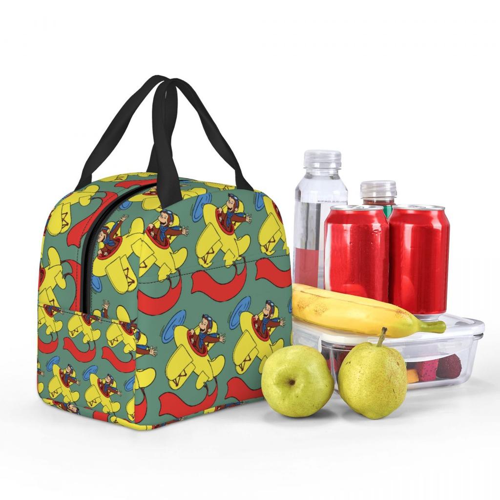Curious George In An Airplan Insulated Lunch Bag for Women Kids Portable Food Boxes Thermal Lunch Box Tote