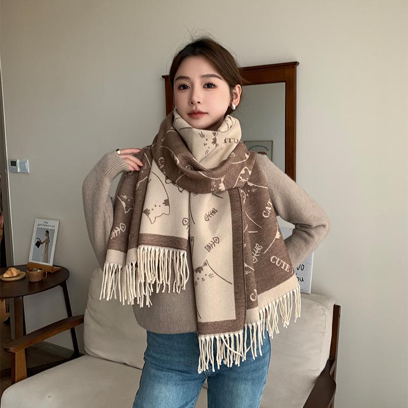 New Winter Double Cored Yarn Scarf Cute and Atmospheric Fashionable Scarf Thickened Warm and High End