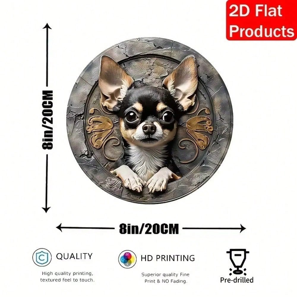 

Vintage Metal Wall Art Decor Chihuahua Outdoor Garden Sign 3D Yard Welcome Plaque TYA5046-20x20cm різнокольоровий