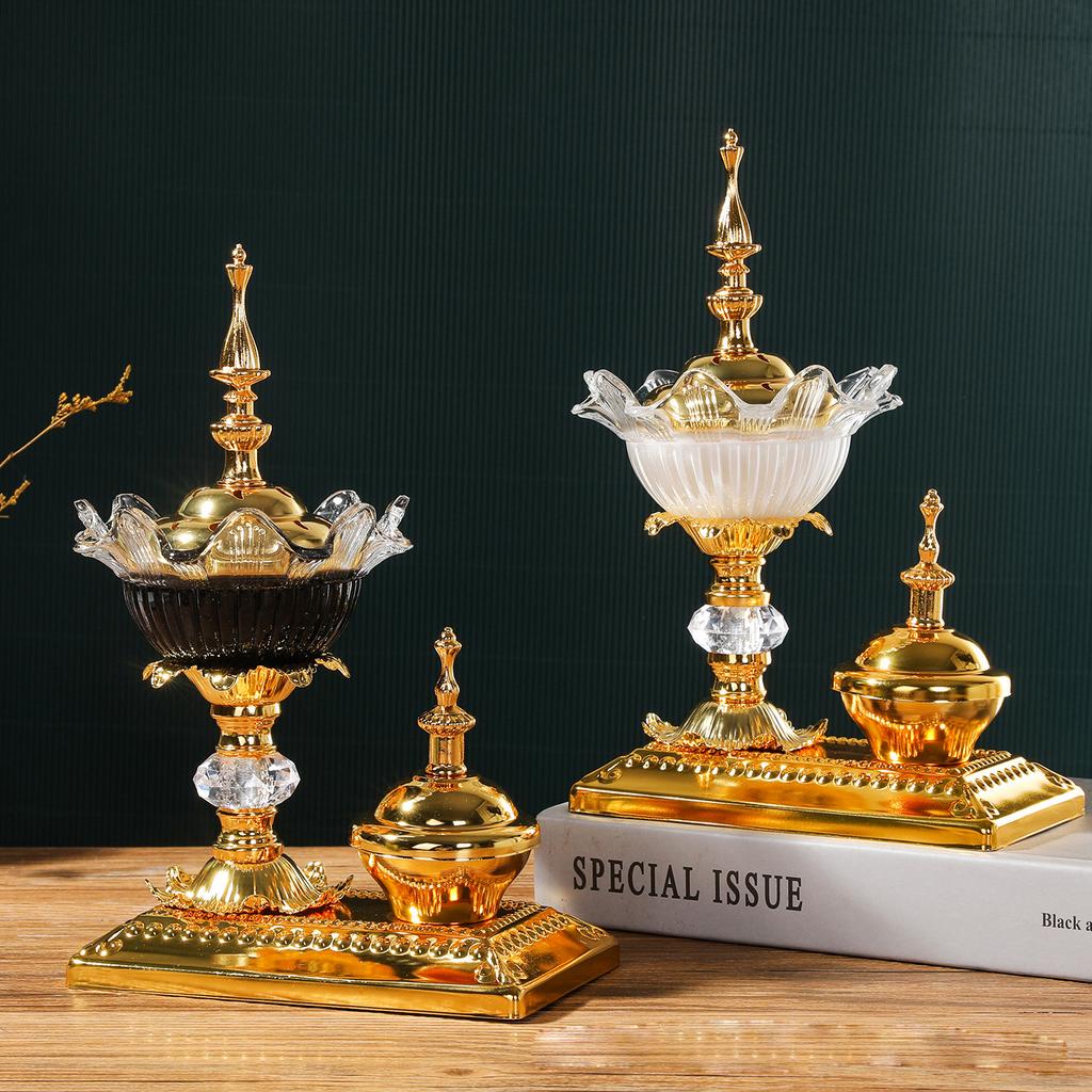 Crystal Incense Burner Metal Arabian Diffuser Bakhoor Oud Sandal Cone Charcoal Censer Ramadan Gifts for Yoga Spa Home Decor
