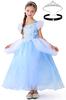 [TYHTYM] Cinderella Dress Kids (Children's Dress + Tiara + Necklace) 3-Piece Set 100-140cm Kids Costume Cosplay Blue Dress Event Stage Costume Disguis