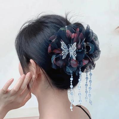 Women Ladies Summer Autumn Hair Accessories Butterfly Tassel Girls Super Fair Flower Multi-layer Hair Claw Fancy Headwear