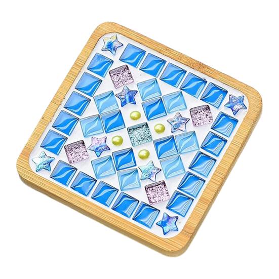 DIY Glass Mosaic Tile Coaster Set Mixed Color Mosaic Kit with Wooden Coaster Kids Adults Handmade Mosaic Crafts Coaster with Accessories