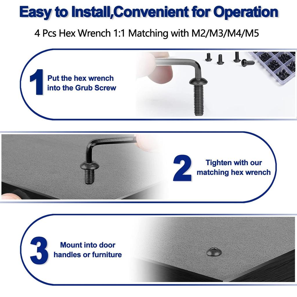 1230Pcs M2 M3 M4 M5 Silver Hex Socket Button Head Screws Nuts Washers Assortment Sets,10.9 Class Alloy Steel Screws Bolts Kit with 4 Allen Wrenches