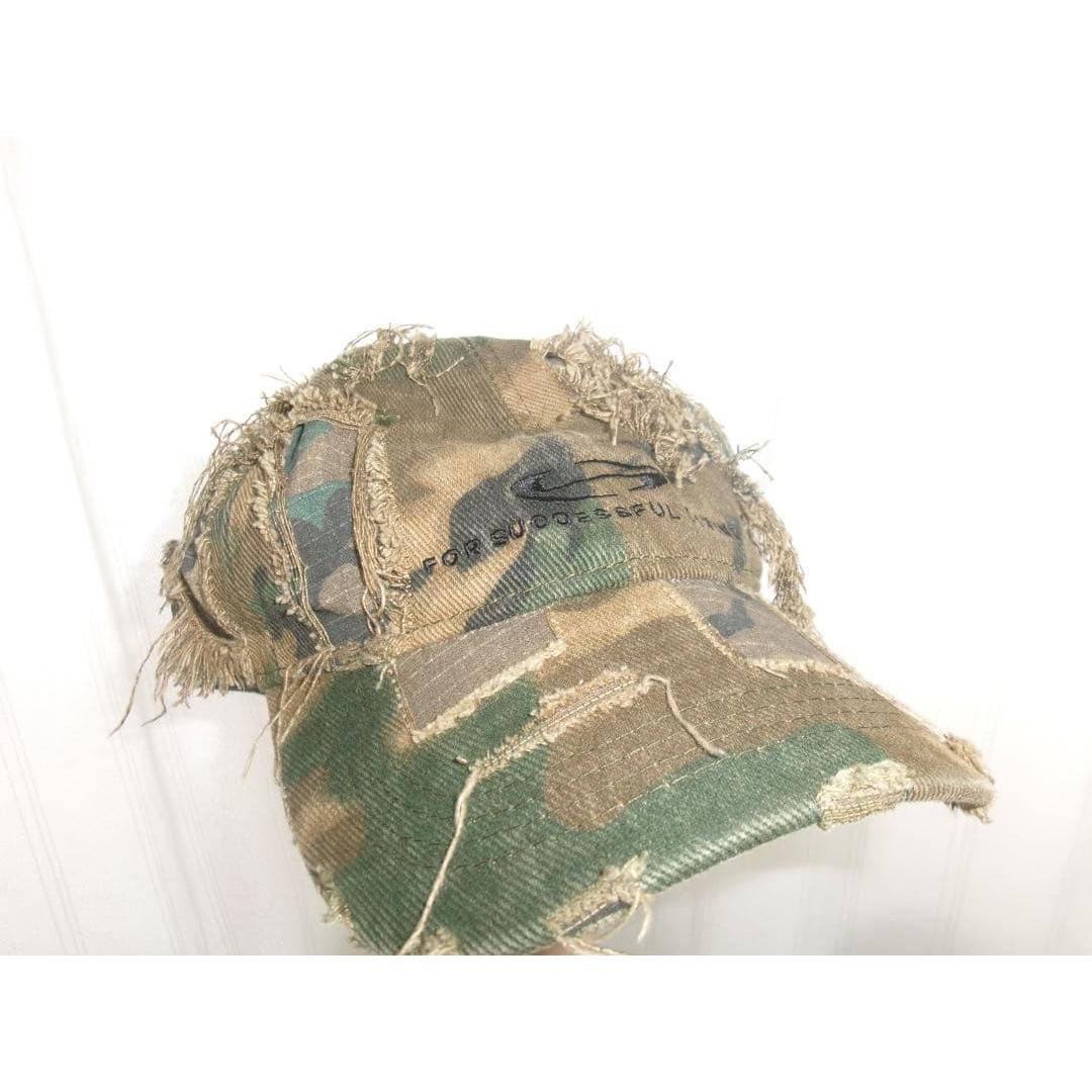 Used Camouflage camouflage cap, distressed processing, logo embroidery