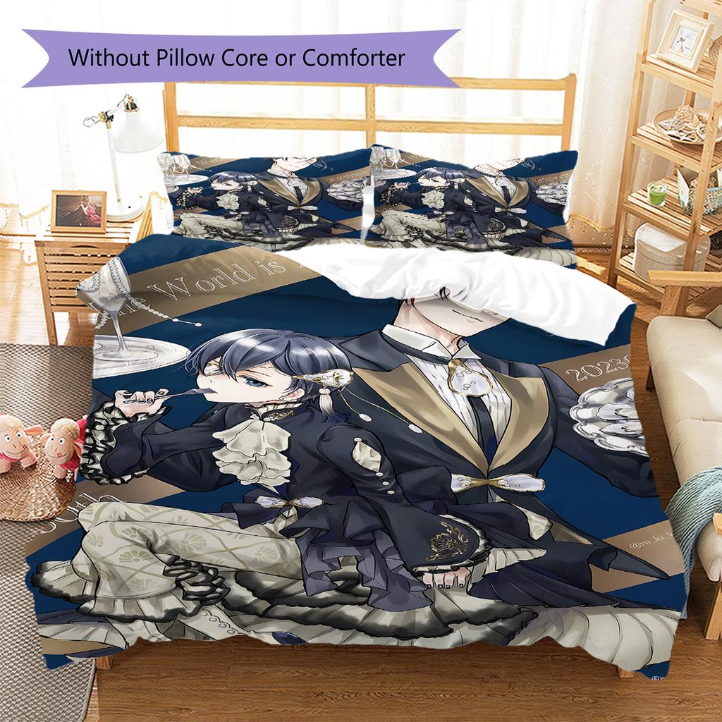 Black Butler Pattern Bedding,Quilt Set Quilt Cover Pillowcase Home Birthday Gift (1 * Duvet Cover + 2 * Pillowcase, Without Core)
