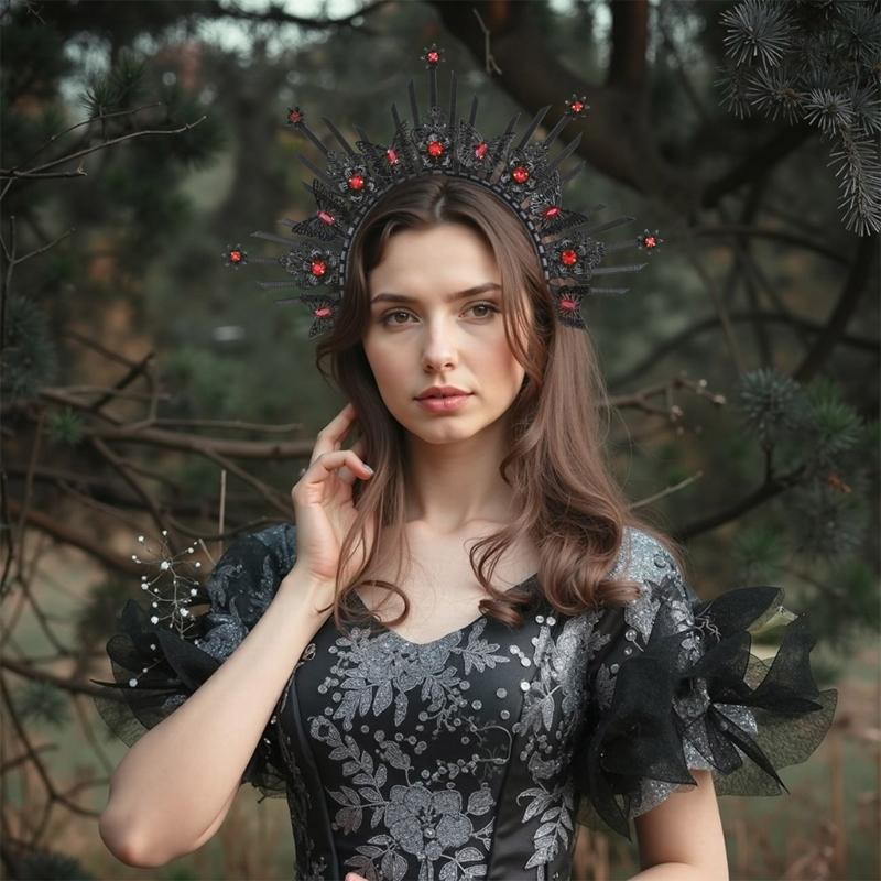 Unique Gothic Style Crown Hairband Luxurious Gothic Crown Hairpiece with Butterfly Embellishment For Special Event