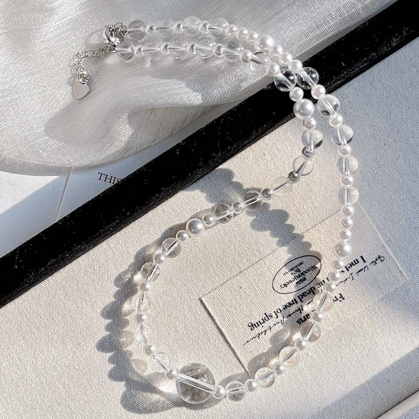 Natural White Crystal Highlight Artificial Crystal Pearl Pearl Design Clavicle Chain Necklace