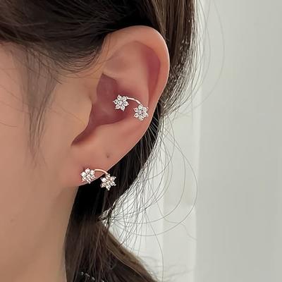 Women's Double Snow Flower Piercing Inner Conch Earrings