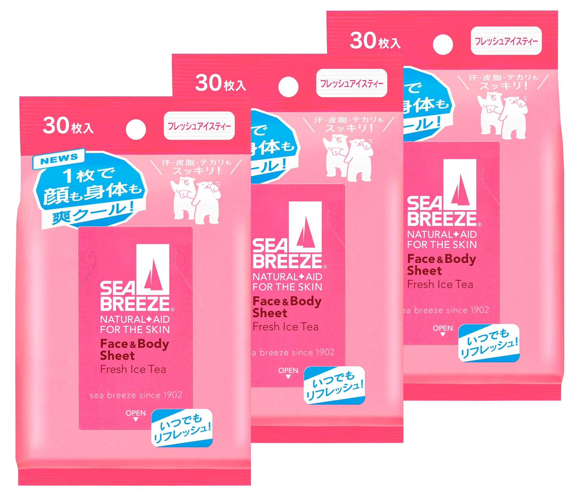 

SEABREEZE Face Body Sheet Fresh Ice Tea 30 Sheets x 3 Packs [Bulk Purchase] &
