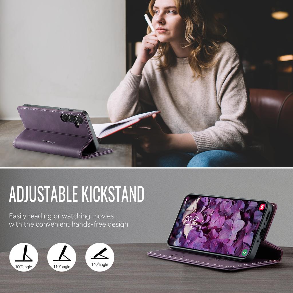 Pro Samsung Galaxy A35 5G Pouzdro CASEME Série 033 RFID Blokující Peněženka Stojánek Texturovaná Teletina Kožený Kryt na Telefon