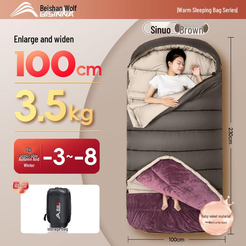 Outdoor Plush Ultra-Thick Sleeping Bag, All-Season, Single Person, Dual-Use for Car or Camping.