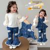 Autumn 2025 Girls' Fashion Denim Three-Piece Set: Vest, Base Shirt, for Small & Medium Kids