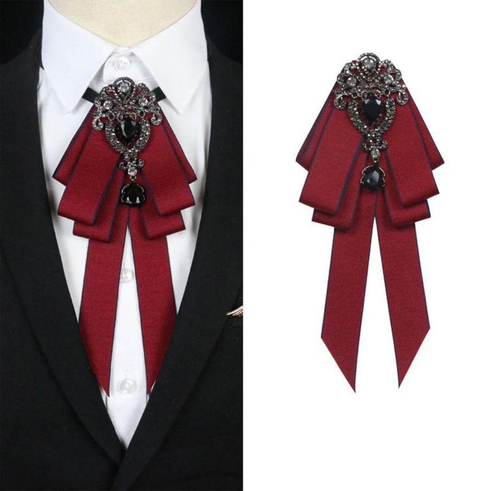 Crystal Bow Tie Rhinestone Ribbon Bow Brooch Black Rhinestone Ribbon Bowtie  For Men and Women