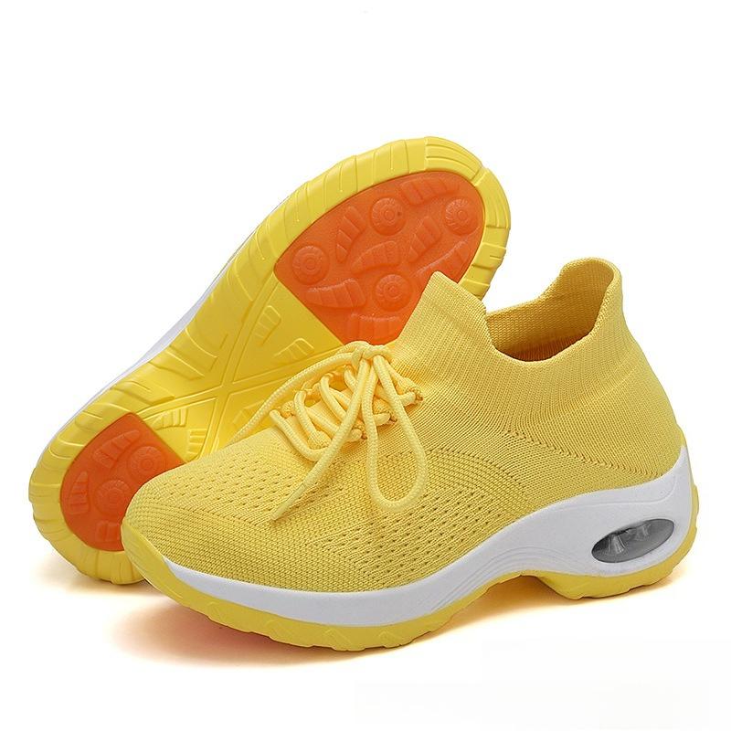 Fashion Women Platform Shoes Knitted Running Sports Shoes Anti-slip Air-cushion Sneakers Breathable Mesh Dancing Traveling Shoes