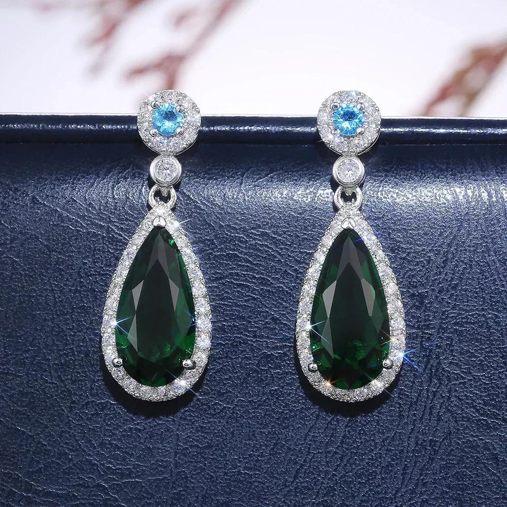 Modische Bankett Elegante Smaragd Zirkonia Ohrringe, Hochwertig Eingelegte Hochzeitsstil Schwingende Zirkon Accessoires