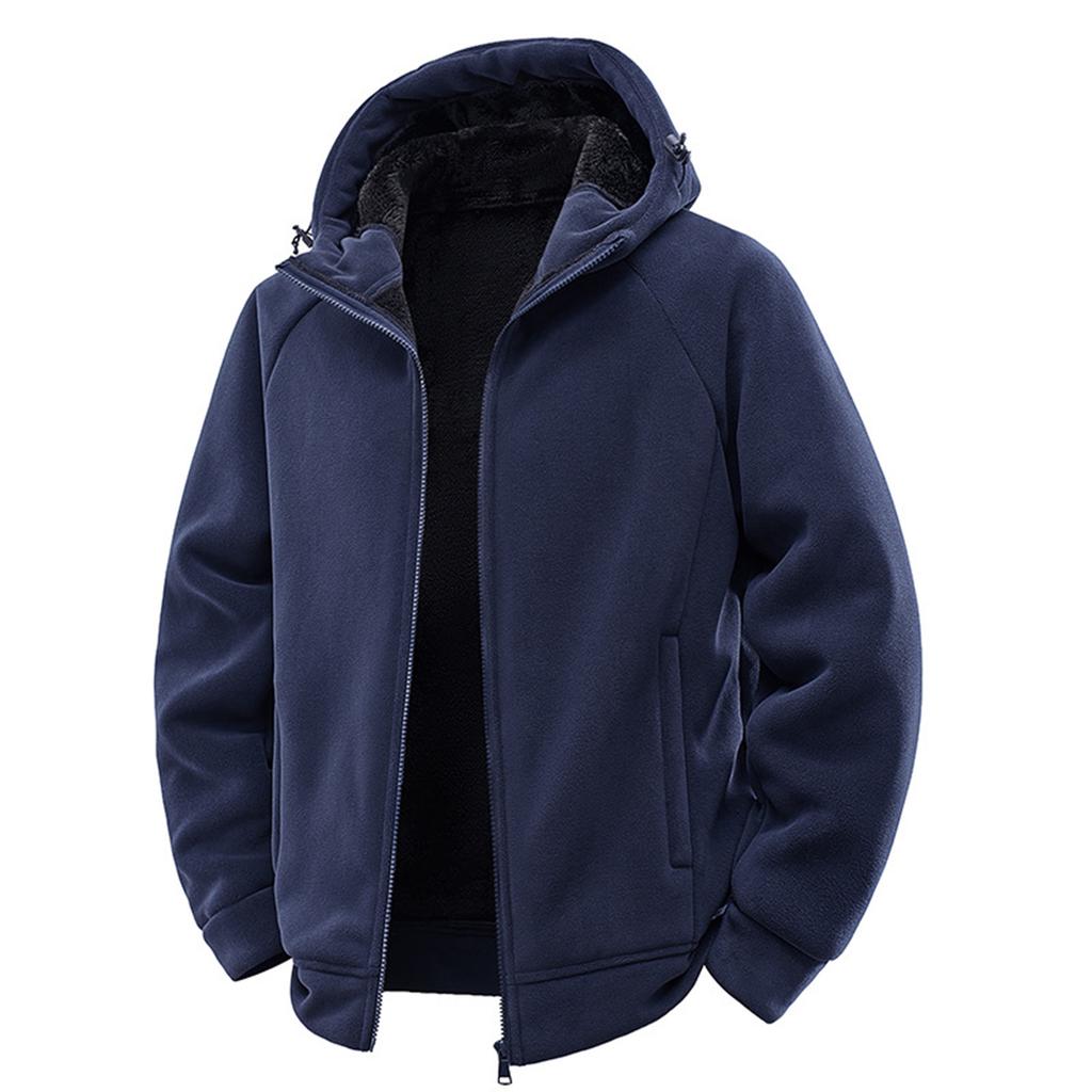 Men's Solid Color Hooded Zipper Plus Velvet Thickened Cardigan Sweatshirt Loose Casual Fashion Jacket