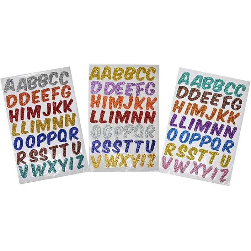 Eclet Glitter Foam Self Adhesive Abcd/Alphabets Wall Stickers For Art And Craft (Multicolour; Medium) -Set Of 3 Sheets,