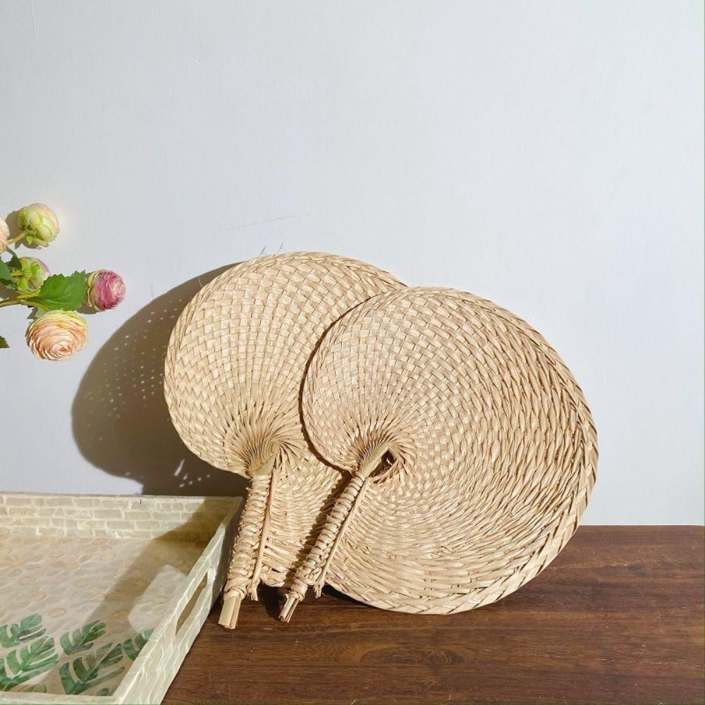 Portable Handmade Woven Straw Fans Lightweight Summer Cooling Fan  Home Decoration