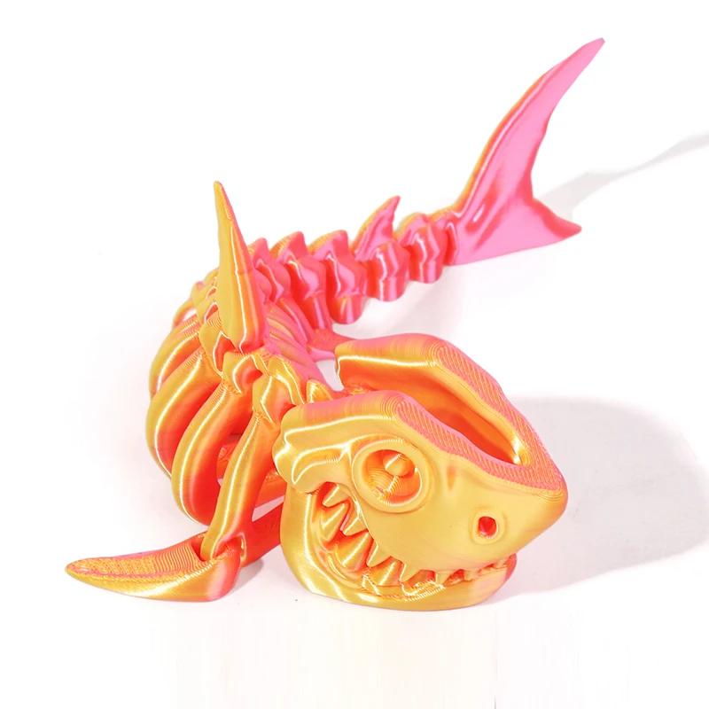 3D Printed Shark Model Solid Color Movable Doll Multi-jointed Articulated Animal Figurine Desktop Decoration Decompression Toy