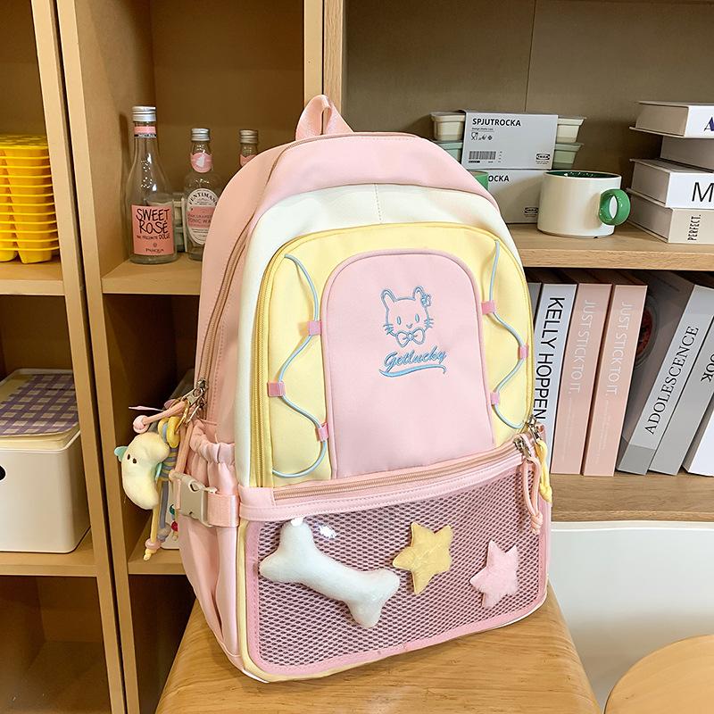 ins wind dopamine color matching pain bag backpack female cute versatile backpack large capacity junior high school student schoolbag female