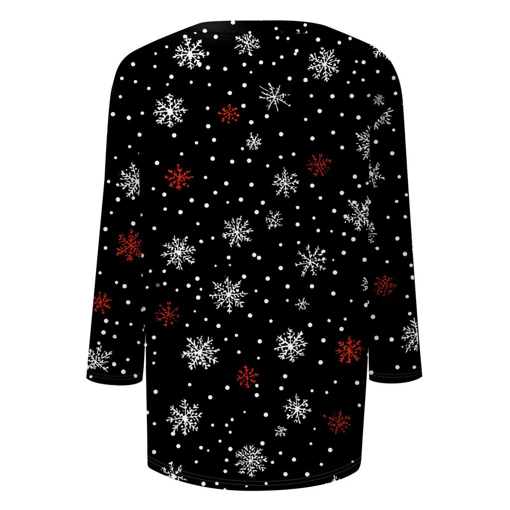 Women's T Shirt CHristmas Print 3/4 Sleeve Daily Weekend Fashion Basic V- Neck Regular Top