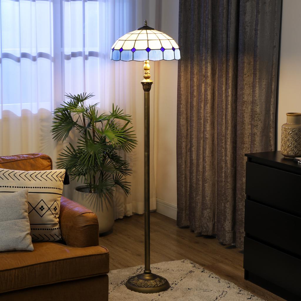 Tiffany-Style Floor Lamp with Handcrafted Stained Glass Shade