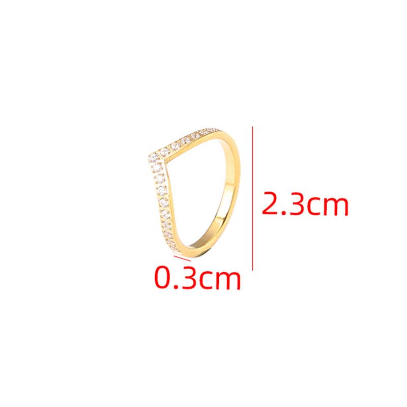 GD Ladies Fashion V-shaped Finger Jewelry 18K Gold Plated Stainless Steel Cubic Zirconia Pave V Shape Zircon Thin Ring for Women
