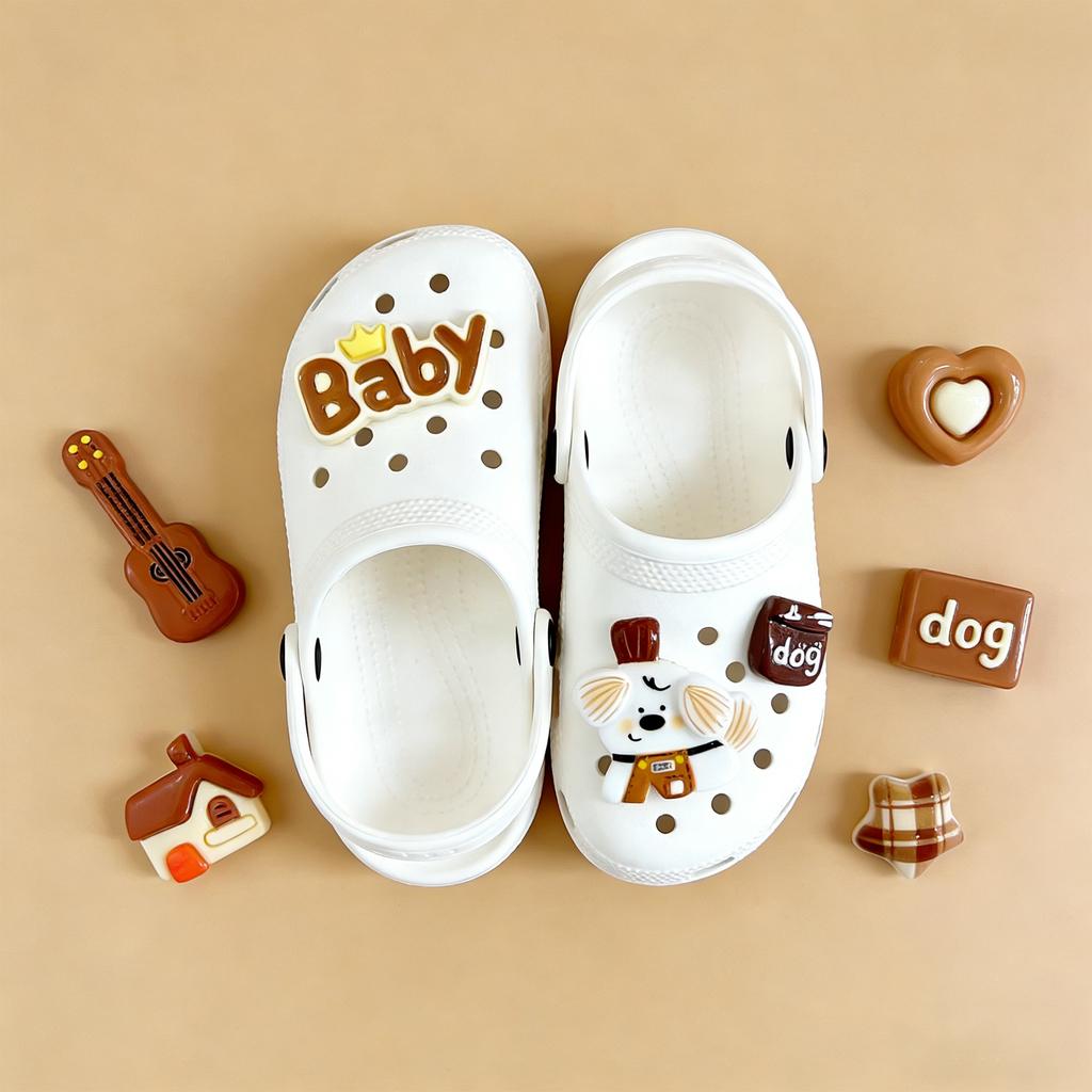 Cute Brown Series Shoe Charms Cartoon Dog Guitar Baby Letter Decorations for Croc Clogs