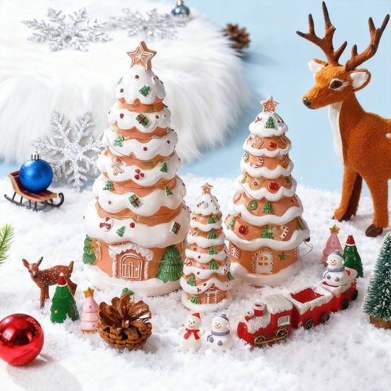 Gingerbread House Christmas Tree Figurine Light Up Resin Tree Shaped Gingerbread House