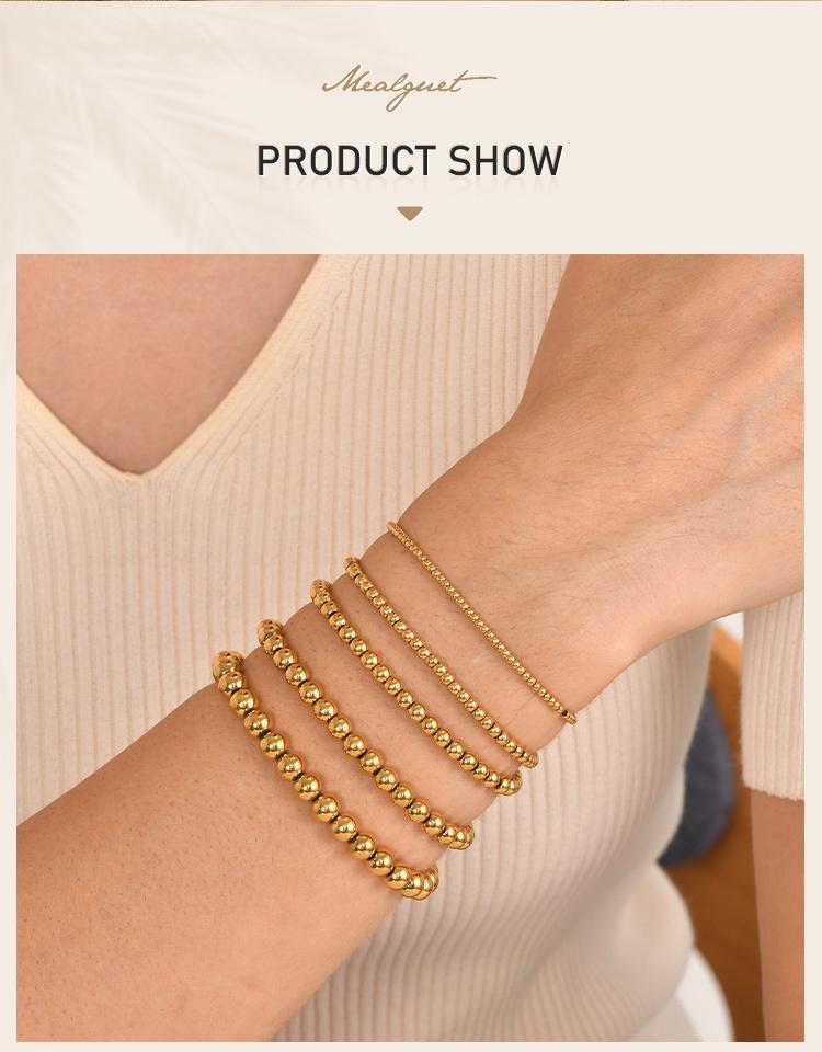 Bracelet perlé plaqué or pour femme, Bracelet à billes extensible empilable en acier inoxydable Hypoallergénique