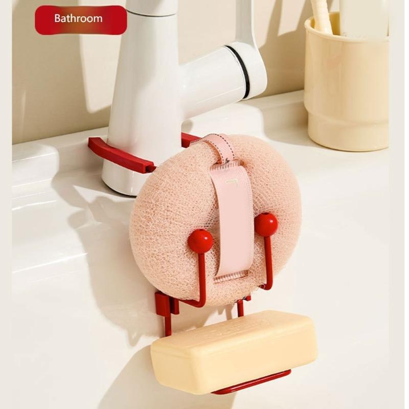 Metal Faucet Sponge Holder Rack, Two Shelf Sink Rack With Hanging Fit and Open Wire Drainage for Washing Tools