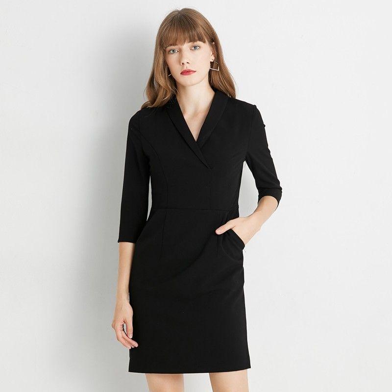 

Осенне-зимний костюм с воротником, рабочая одежда, приталенное профессиональное черное платье Black L